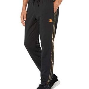 Adidas Originals Black and Camo Stripe Sweatpants with Orange Logo